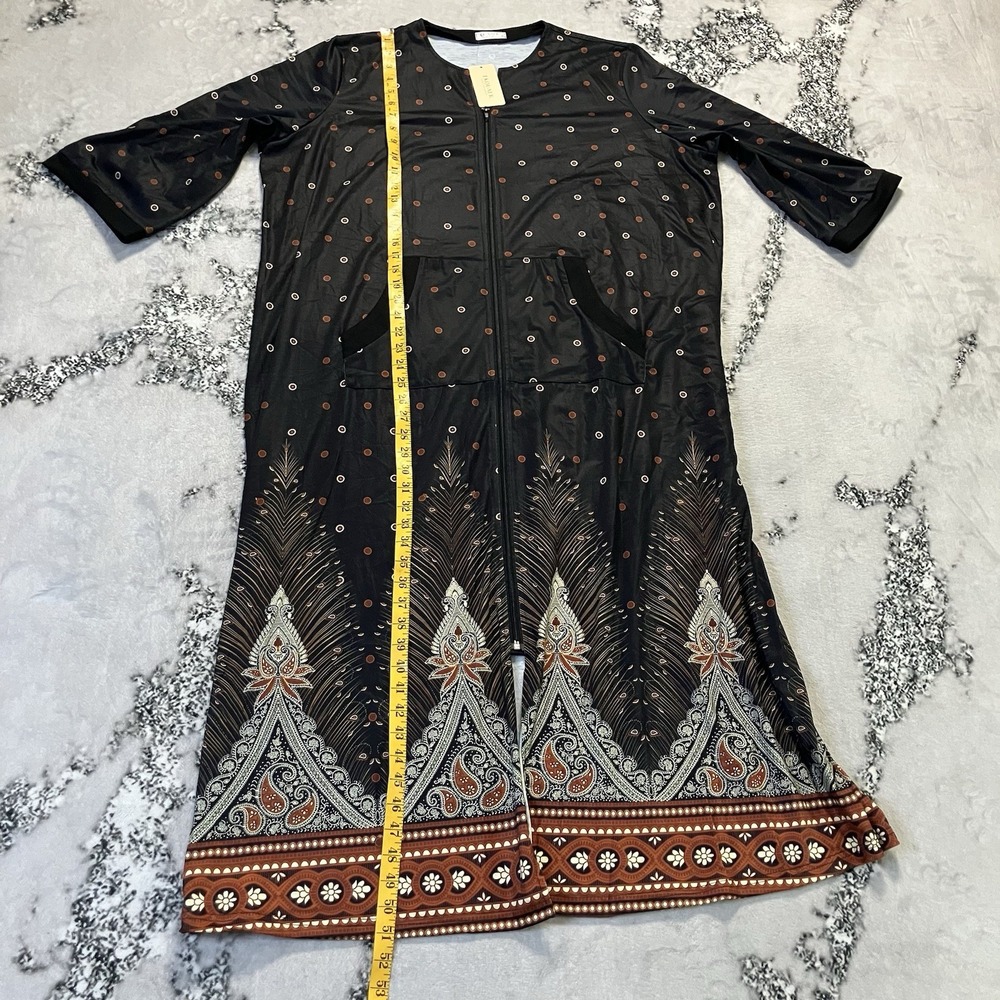 Ekouaer House Dress Womens Size XXL Black Multi 3/4 sleeve zipper robe Pockets - Picture 3 of 10